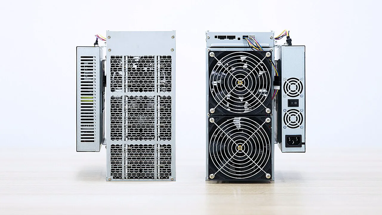 Four ASIC miners forming a compact professional cloud mining array